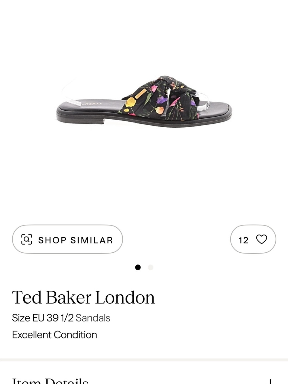Ted Baker London Black Floral Knot Slide Sandals with Multicolor Accents